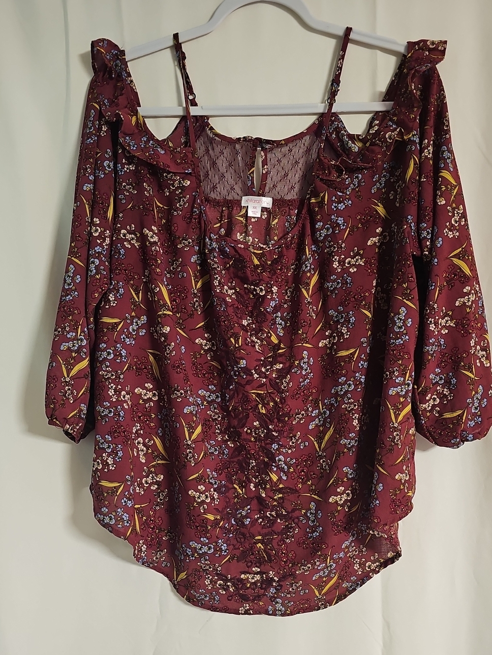 Xhilaration Burgundy Floral Cold-Shoulder Blouse